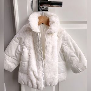 NWT - Original Marines White Puffer Jacket - w/ Soft Faux Fur trim - 6-9M